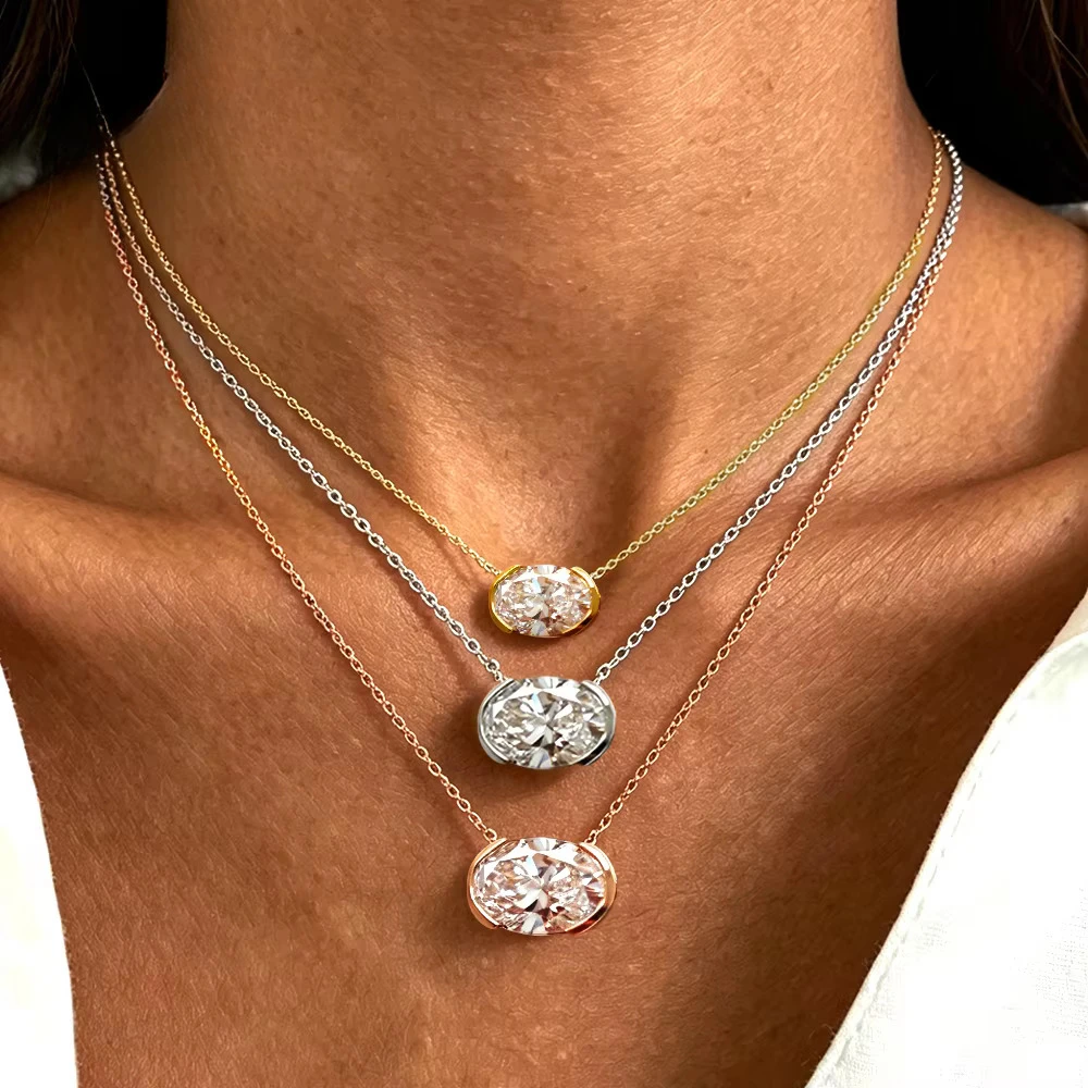 Bezels Set Pendant - FCGJHW 1-3CT Half Bezel Set Oval