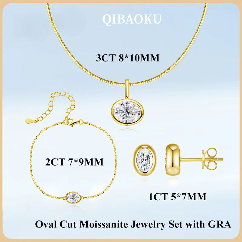 Bezels Set Pendant - QIBAOKU Bezel Set Oval 3ct Moissanite